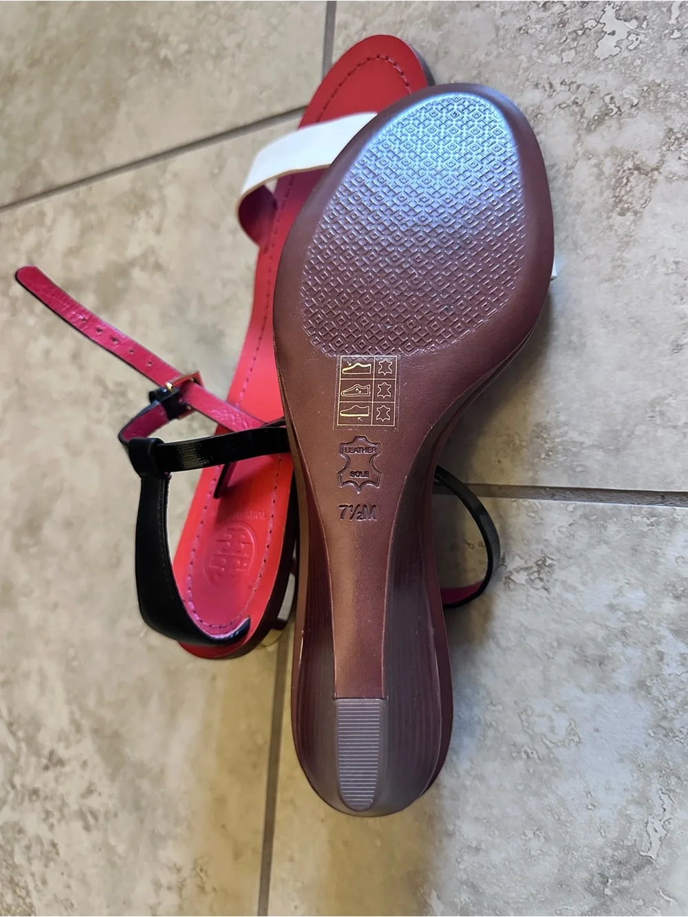 Tory Burch White Strap Red Insole Ankle-Strap Sandals Size 7.5 EUC